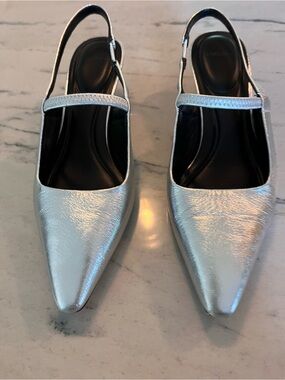 Vince Iliana Women’s Silver Pointed-Toe Slingback Heels